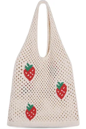 Merkloos Strandtas voor dames, gehaakte tas voor de zomer, schoudertas, gebreide nettas voor reizen, winkelen en dagelijks gebruik