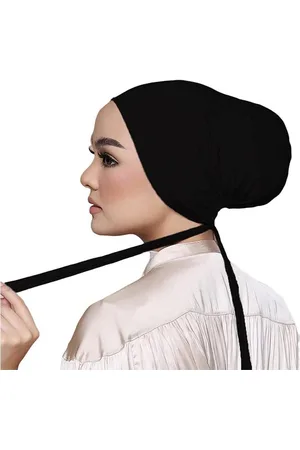 Merkloos Moslim tulband hijab hoofddoek ondersjaal hoed met vouwsluiting zwart Code
