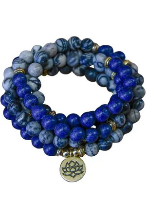 Marama Mala ketting Blue Jaspis Lotus - edelsteen - armband - mala - - elastisch - met hanger