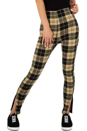 Merkloos Geruite skinny broek met splitjes M
