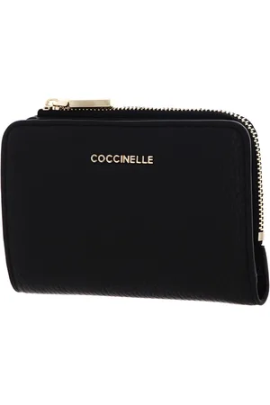 Coccinelle Leren Portemonnee Metallic Soft Wallet Grained Leather Zwart