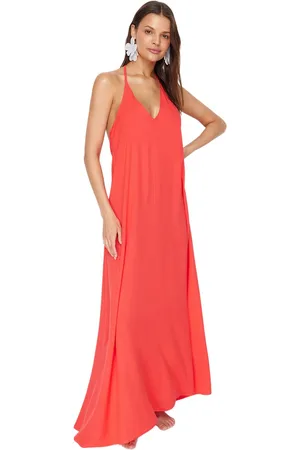 Trendyol Maxi Geweven Rugloze Strandjurk Met Bloemenpatroon Tbess24El00022