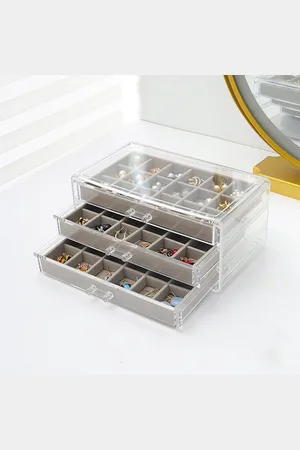Merkloos Oorbel opbergdoos met fluwelen dienbladen - Grijs, 3 laden