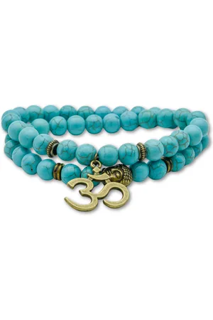 Marama - Damesarmband - edelsteen - elastisch - Ohm-teken - Buddha - Turquoise-Brons - cadeau dames - 2x om de pols - geschenkzakje
