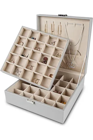 Merkloos Oorbel Organizer met 50 Slots en Dubbellaagse Sieraden Opbergkoffer - Grijs