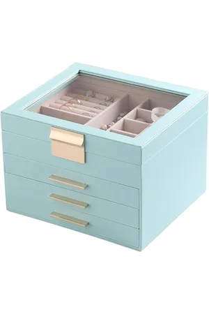 Merkloos Sieradendoosje met doorzichtig deksel - 4 lagen sieradenorganizer met 3 laden - Grote multifunctionele opbergdoos voor sieraden - Sieradenvitrinekast voor ringen, oorbellen en armbanden