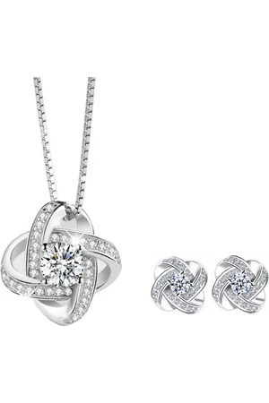 ASTRADAVI S925 Sterling Zilveren - Sieraden Geschenkset - Hanger Ketting Zirkonia Infinity Klavertje Vier - met Bijpassende Oorbellen - Cadeau Idee