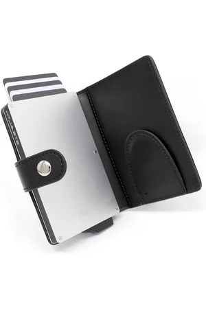 Merkloos Slanke Lichtgewicht Minimalistische Kaarthouder Portemonnee - Compacte RFID/NFC Blokkerende Pop-up Portemonnees - Zilver Aluminium Zwart Leer Geldclip