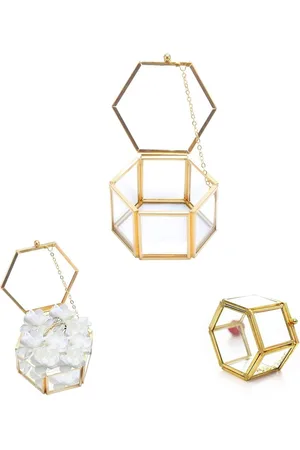 Merkloos Sieradendoosje van glas geometrisch design - voor ringen, armbanden Ik heb het merknaam "Vintage" verwijderd uit de titel en de nadruk gelegd op het geometrische design van het sieradendoosje.