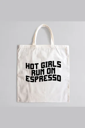 Merkloos Hot Girls run on Espresso Totebag zwart - Canvastas voor die warme dagen in de zomer voor espresso liefhebbers | Duurzame en Stijlvolle Tas voor Dagelijks Gebruik