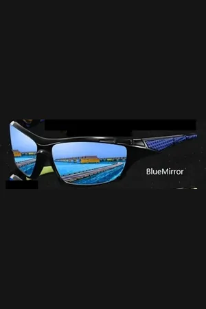 Merkloos Sportieve zonnebril - met stofzakje en poetsdoekje - zwart/blauw - spiegelende glazen