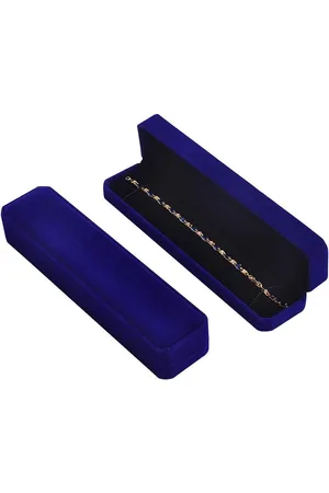 Merkloos Sieradendoos Royal Blue Velvet voor Ring Oorbellen Ketting Hanger Earring Geschenkdozen Dubbele Ringdoos voor Bruiloft met LED-verlichting