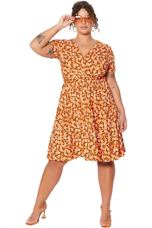 Trendyol Groene V-Hals Bloemenpatroon Stakter Gebreide Plus-Size Jurk Tbbss22El1638
