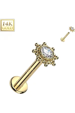 LMPiercings NL 14KT Piercing stud Ball Top steen 1.2x6