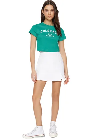 Trendyol Witte Spijkerrok Met Split En Short Twoss23Sr00091