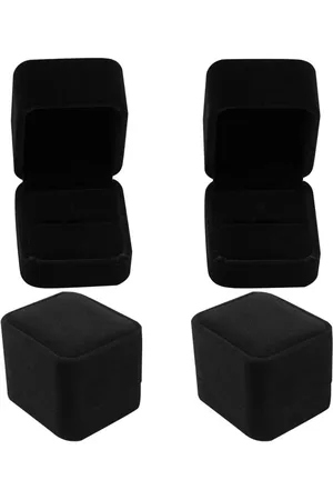Merkloos 4 Stuks Fluwelen Ring Geschenkdozen met Deksels - Oorbel doos - Zwarte Ring Dozen voor Sieraden - Verloving, Bruiloft, Verjaardagscadeaus