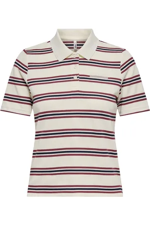 ONLY T-shirt Onlevie S/s Polo Top Jrs 15351930 Antique White/navy Blazer Dames