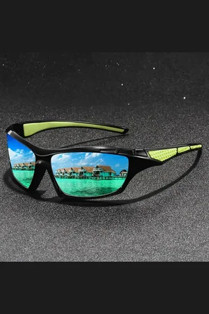 Merkloos Sportieve zonnebril - met stofzakje en poetsdoekje - zwart/groen - spiegelende glazen