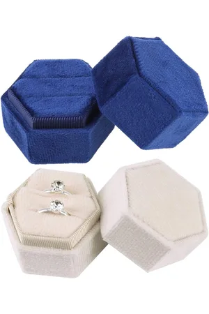 Merkloos 2 STKS Fluwelen Ring Box Dubbele Oorbel Doos met Afneembare Deksel Zeshoek Verlovingsring Doos Ring Geschenkdoos Elegante Case Display Dozen Kleine Oorbel Case Drager Doos voor .