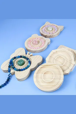 Merkloos Armband display sieraden trays - Set van 2 - Houten ronde kralen lade voor het maken van kralenontwerp