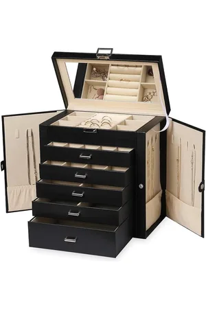 Merkloos Grote 6-laags PU-lederen sieradenorganizer met slot - multifunctionele opbergkoffer met spiegel