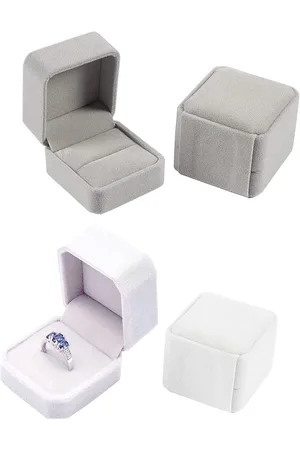 Merkloos 2 stuks fluwelen ringendoosjes voor ringen, oorbellen, hangers - wit grijs - ideaal als geschenkdoos voor bruiloft, verloving, Valentijnsdag