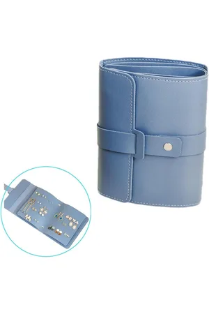 Merkloos Opvouwbare draagbare multifunctionele juwelendoos voor sieraden - Zacht PU-oorbel- organizer en opbergkoffer (blauw)