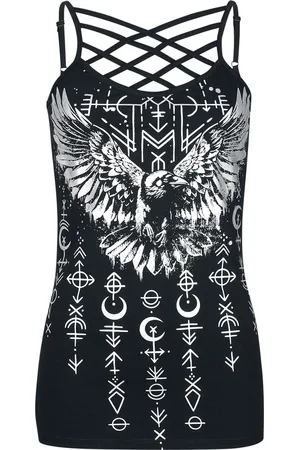 EMP Mouwloos shirt met zilveren raafprint op de voorkant Vrouwen - XXL
