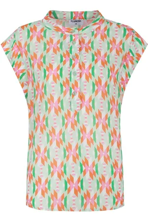 Fluresk Blouse Mira Top 25zfsf02 011754 Offwhite/edge Water Green Dames