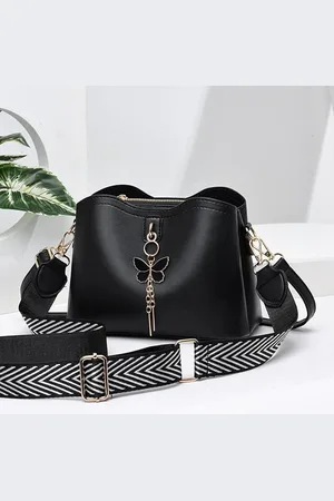 Merkloos Dames Schoudertas met Vlinder Hanger – Bucket Bag met Brede Schouderband en Strik – All-Match – Modieus