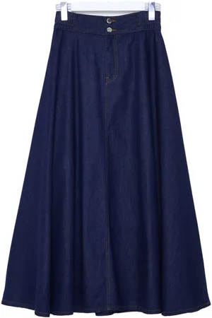 Trendyol Donkerblauwe Maxi-Denimrok Met Elastische Taille En Volants Twoss25Et00006