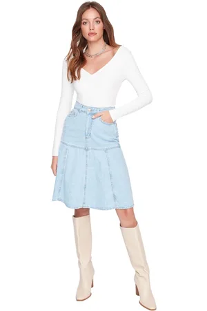 Trendyol Lichtblauwe Denim Rok Met Gedetailleerde Steken