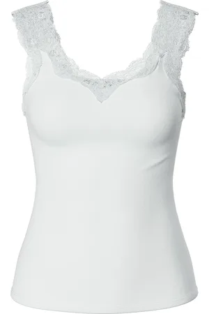 Pieces® Hemdje met kant - Lace Top - Barbera - Viscose kanten onderhemd - Singlet met brede bandjes - Zwart - Beige - - XXL