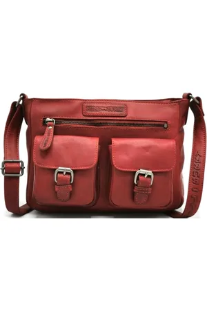 Hillburry Leren Schoudertas - kwaliteitsleer - medium formaat - - (B x H x D) ca. 25cm x 18,5cm x 8,5cm