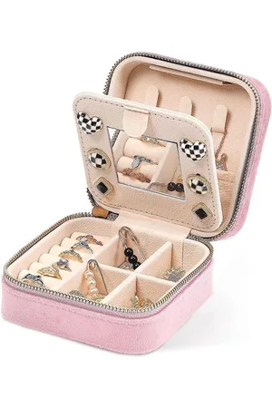 Merkloos Pluche Fluwelen Reizen Sieraden Doos Organizer voor Vrouwen Ringen Oorbellen Kettingen Hangers Horloges Lipsticks (Roze)