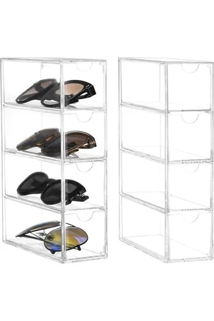 Merkloos S&Dshopline® 2 stuks opbergdozen voor brillen, horloges en sieraden, 17,5 x 24,6 x 6,5 cm, multifunctionele acryl organizer met 4 laden