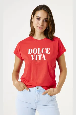 Garcia Dames Text print T-shirt Rood Korte mouw