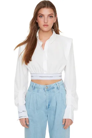 Trendyol Lichtblauw Crop-Gedetailleerd Shirt