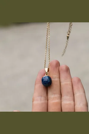 Zentana Lapis Lazuli Ketting & Hanger - Rond Geslepen - Gold Dipped - Creativiteit - Sieraden voor Vrouwen & Dames
