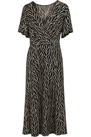 Merkloos Maxi Dress Midnight Leaf – Jimi Fei Paris | Elegante Bladerprint in -Creme - One Size