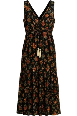 Merkloos Zwarte Maxi Jurk met Bloemenprint – Sensations Paris | Mouwloos One Size Zomerjurk