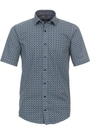 Casa Moda Sport casual fit overhemd - korte mouw - popeline - blauw dessin - Strijkvriendelijk - Boordmaat: 39/40