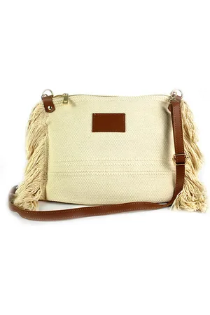 Merkloos Canvas schoudertas met leren schouderband |