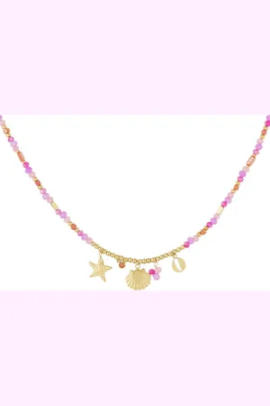 Yehwang Queen of the sea Ketting - Fuchsia - - Stainless Steel - Bedels - Nikkel Free - Ketting dames - Waterproof - moederdag cadeautje