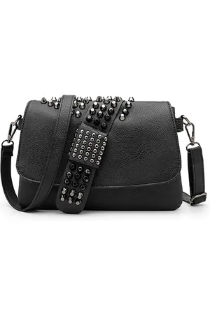 Merkloos Damestassen - schoudertas Jenna - leerlook - met metalen studs