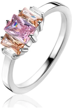 ZinZi Zilveren ring, bezet met baguette geslepen zirconia
