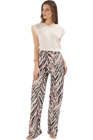 Trendyol Bruine Dierenprint Hoge Taille Wijde Pijp Jeans Twoaw25Je00309