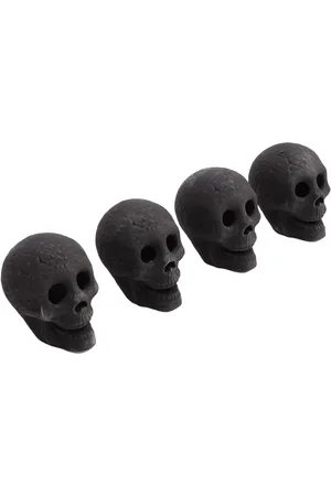 Merkloos Mini Skull Ceramic Fireproof Fire Pit Skull Head Bone Model Props for Bonfire Campfire Fireplace (Set of 4)