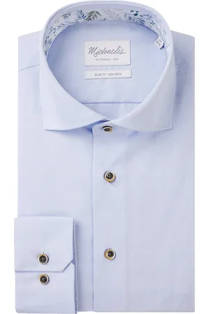 Michaelis Slim fit heren overhemd - twill - lichtblauw - Strijkvrij - Boordmaat: 40