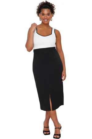 Trendyol Zwarte Midi-Geweven Rok Met Hoge Taille Tbbss24Az00031